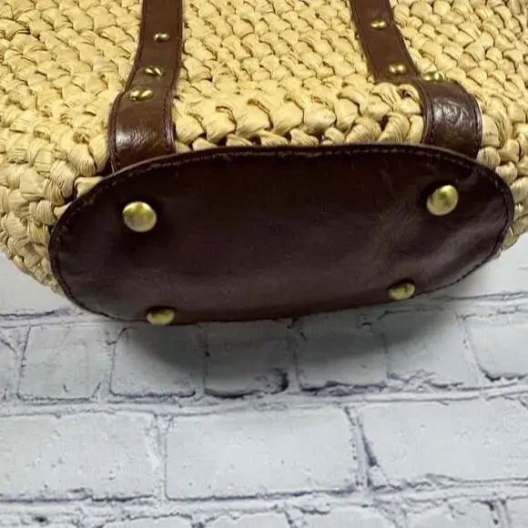 Straw Studios Large Straw & Leather Tote Bag - Picture 3 of 10